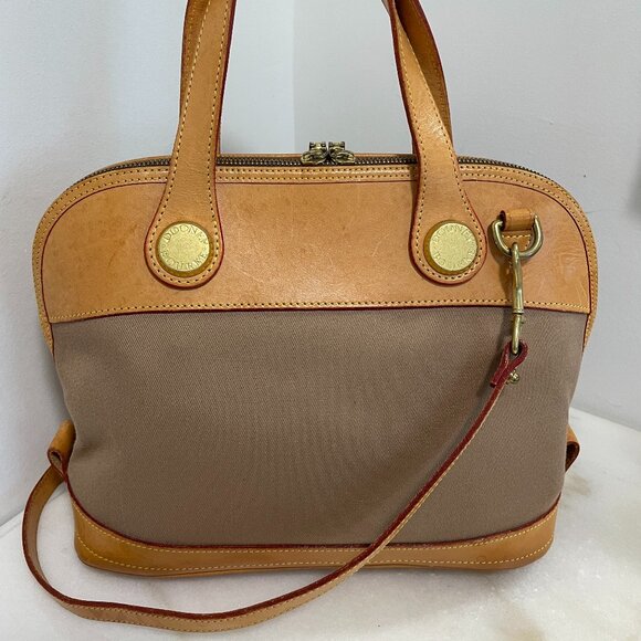 Dooney & Bourke Tan Canvas & Leather Vintage CABRIOLET Dome Satchel/Crossbody - Picture 3 of 16